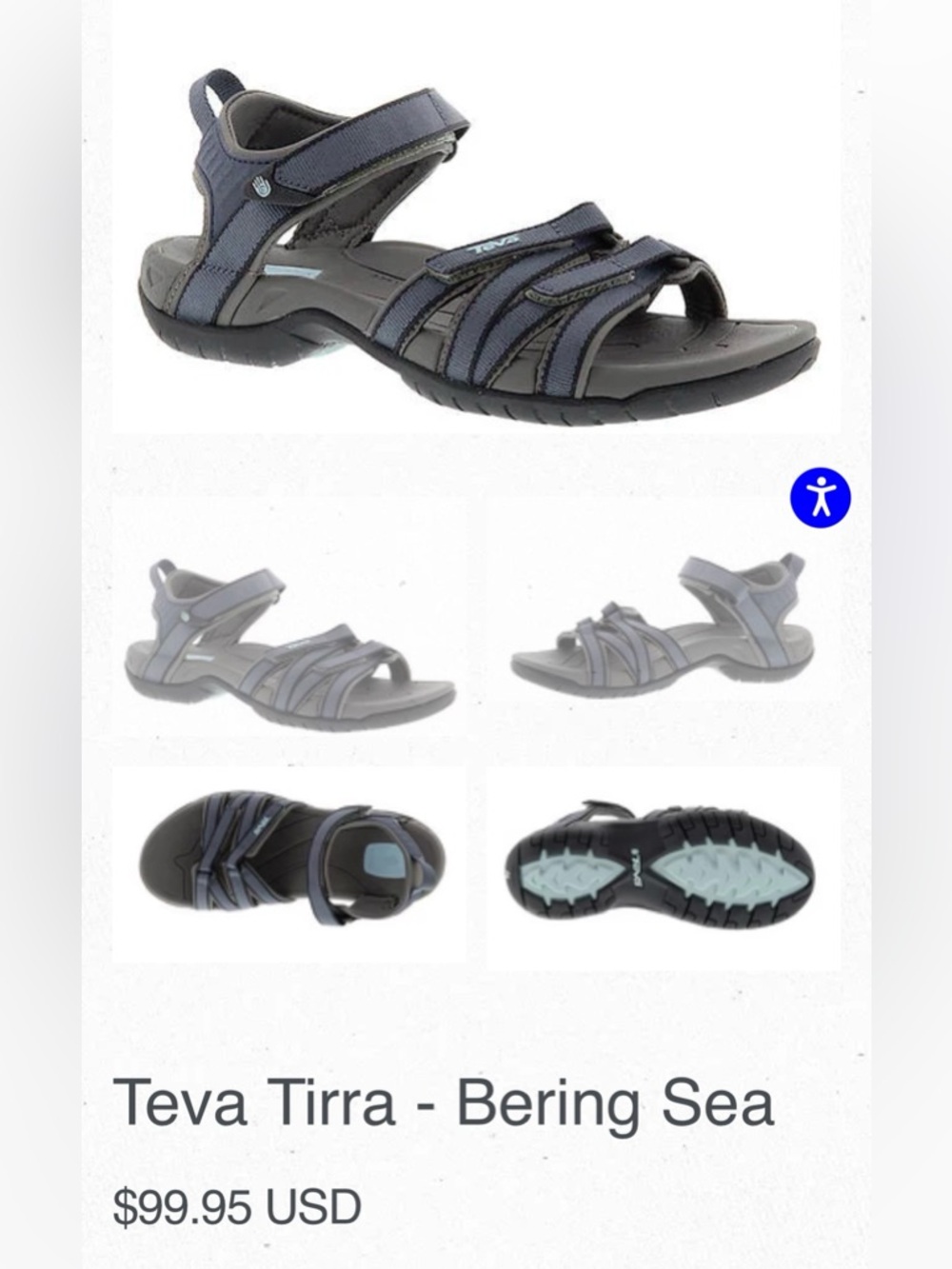 TEVA Tirra Women’s Outdoor Water Sport Hiking Strappy Gray/Blue Size 8.5